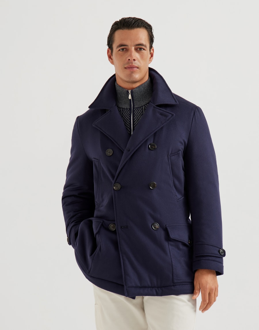 Cashmere and vicuña beaver cloth caban jacket Navy Blue Man - Brunello Cucinelli