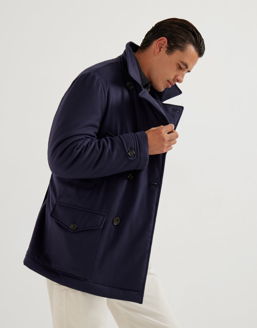Cashmere and vicuña beaver cloth caban jacket Navy Blue Man - Brunello Cucinelli