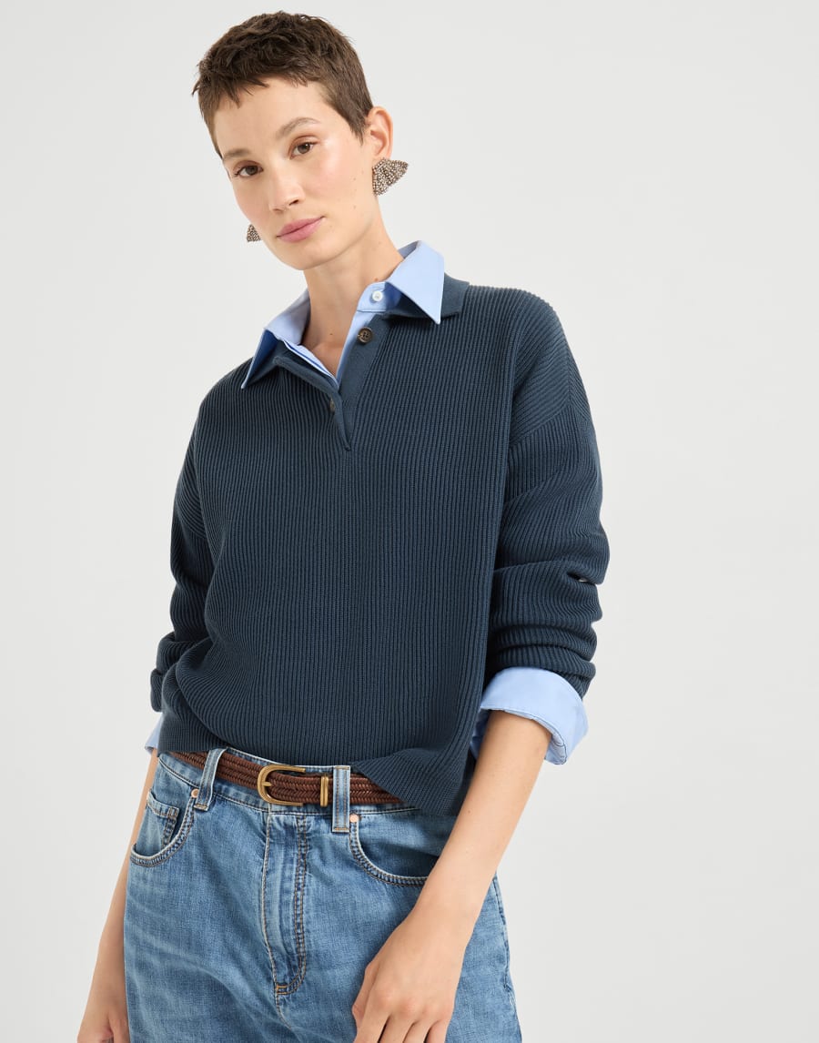 Polo-style sweater Navy Blue Woman - Brunello Cucinelli