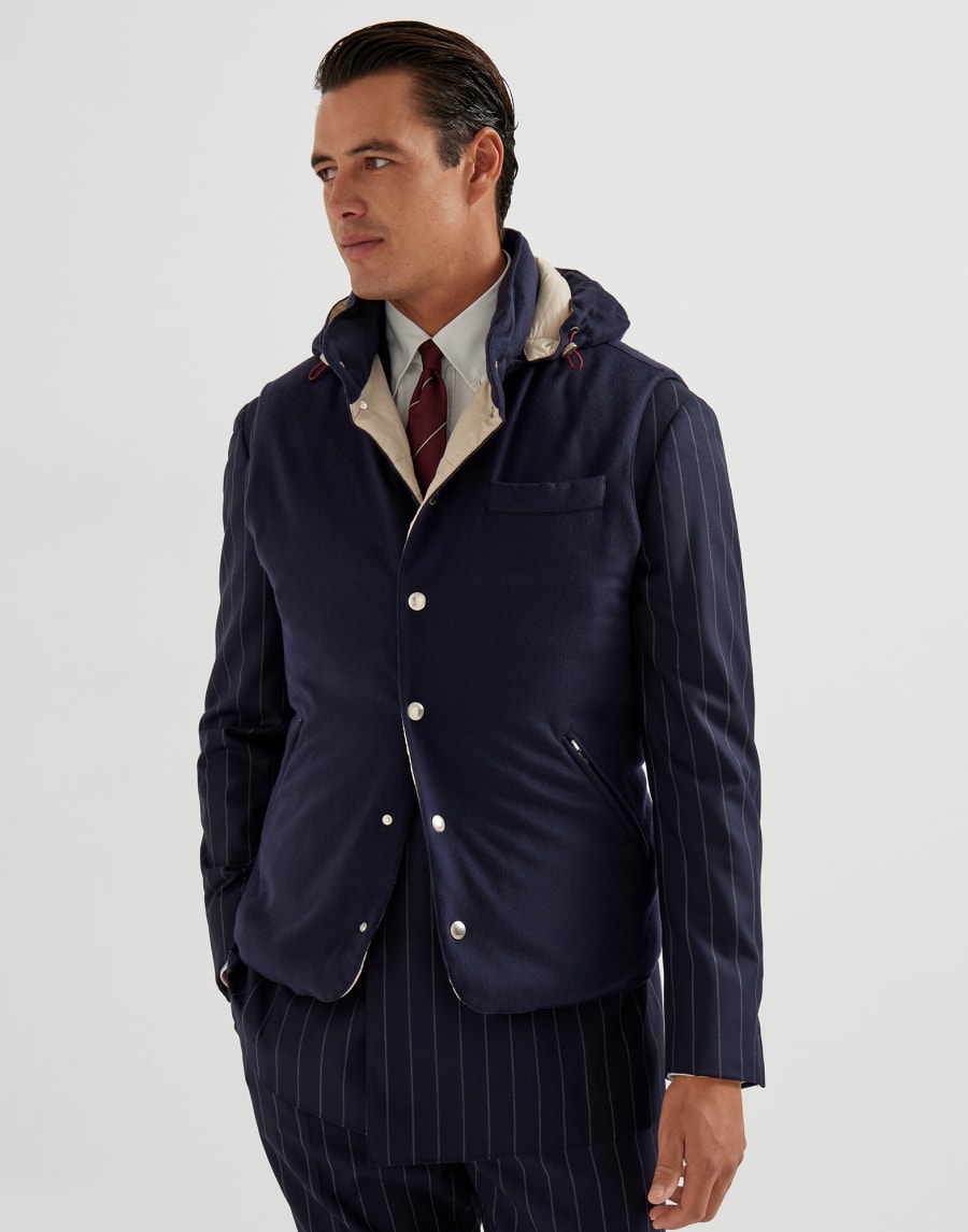Cashmere and vicuña down vest Navy Blue Man - Brunello Cucinelli