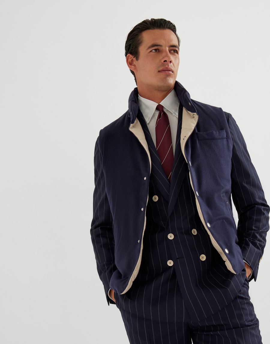 Cashmere and vicuña down vest Navy Blue Man - Brunello Cucinelli