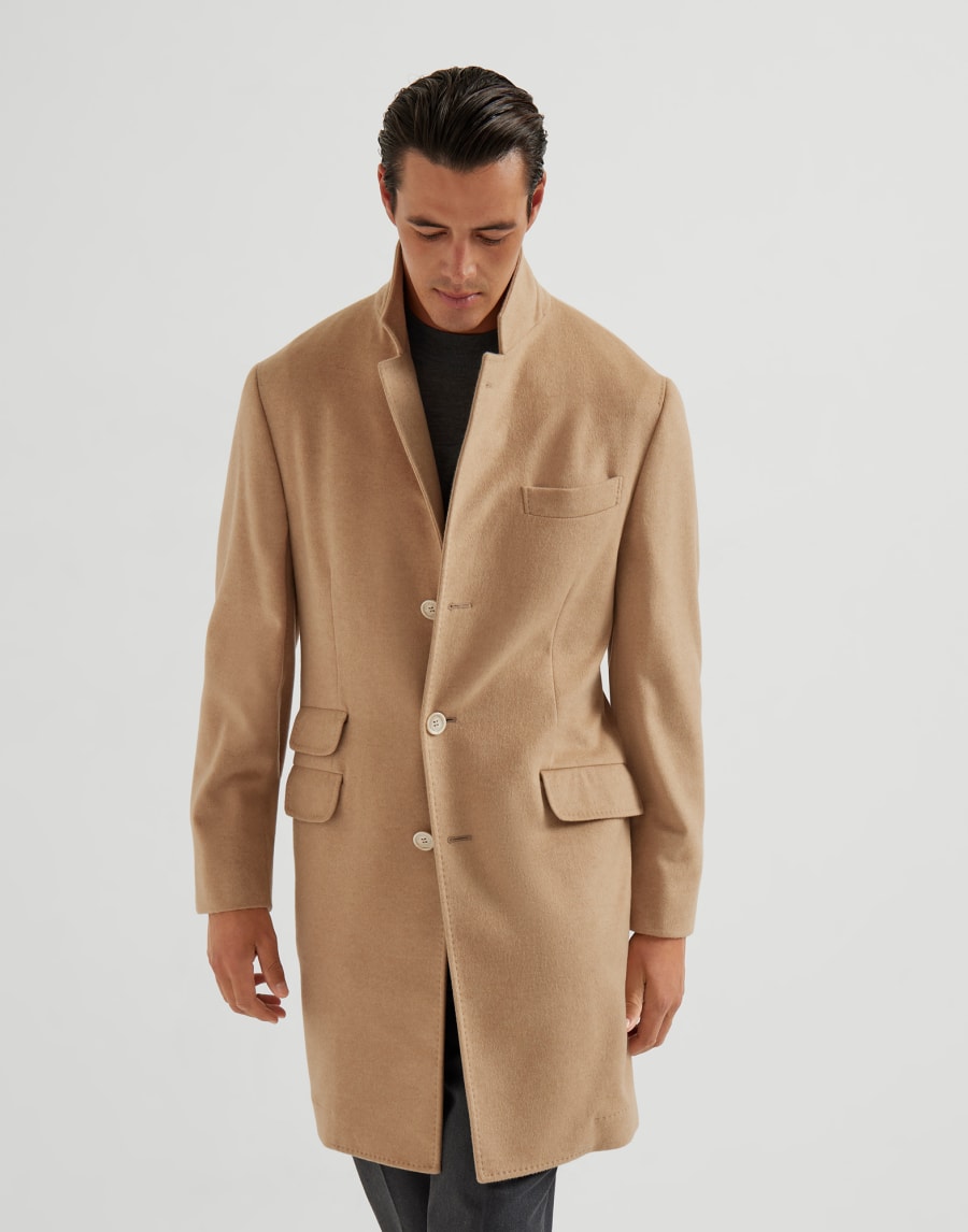Cappotto in cashmere e vicuña Camel Uomo - Brunello Cucinelli