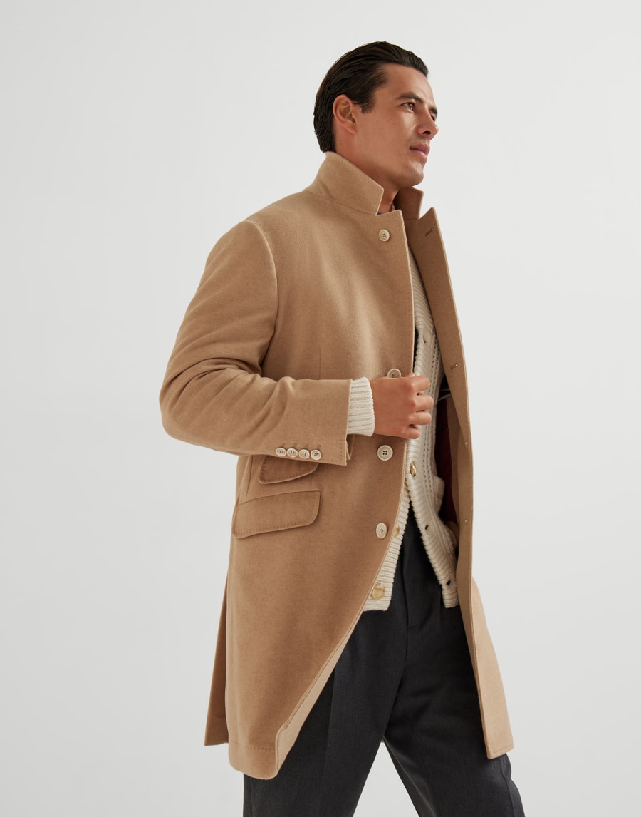 Cappotto in cashmere e vicuña Camel Uomo - Brunello Cucinelli