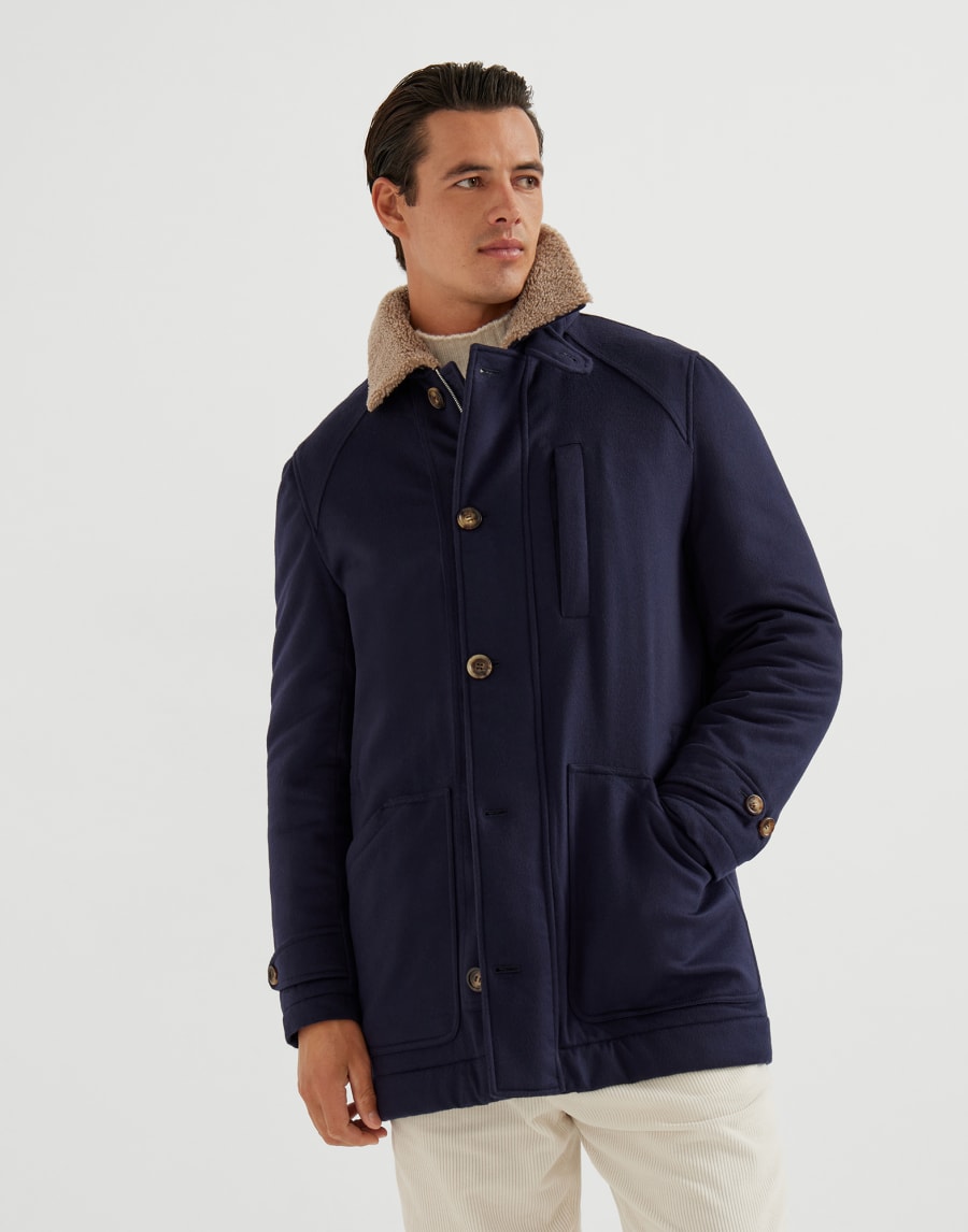 Cappotto in cashmere e vicuña Blu Navy Uomo - Brunello Cucinelli