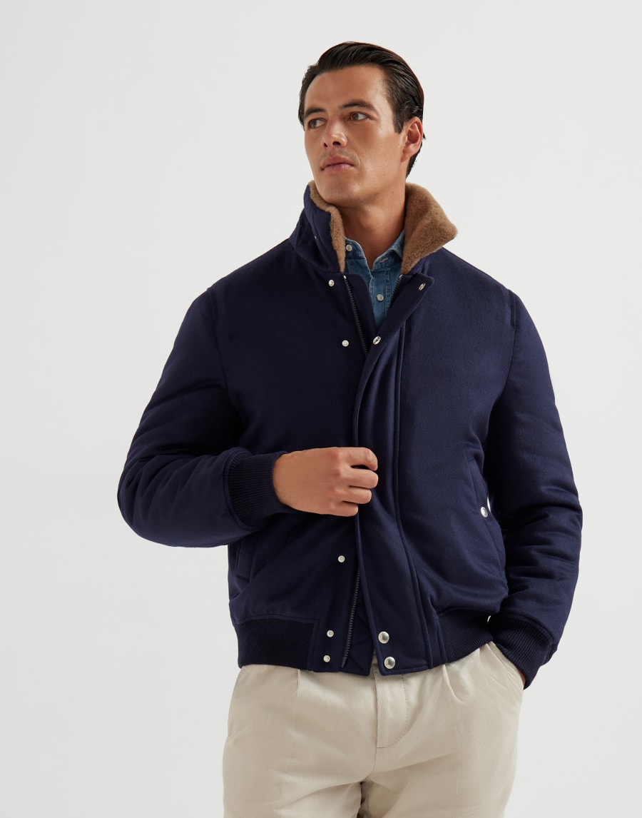 Giubbino in cashmere e vicuña Blu Navy Uomo - Brunello Cucinelli