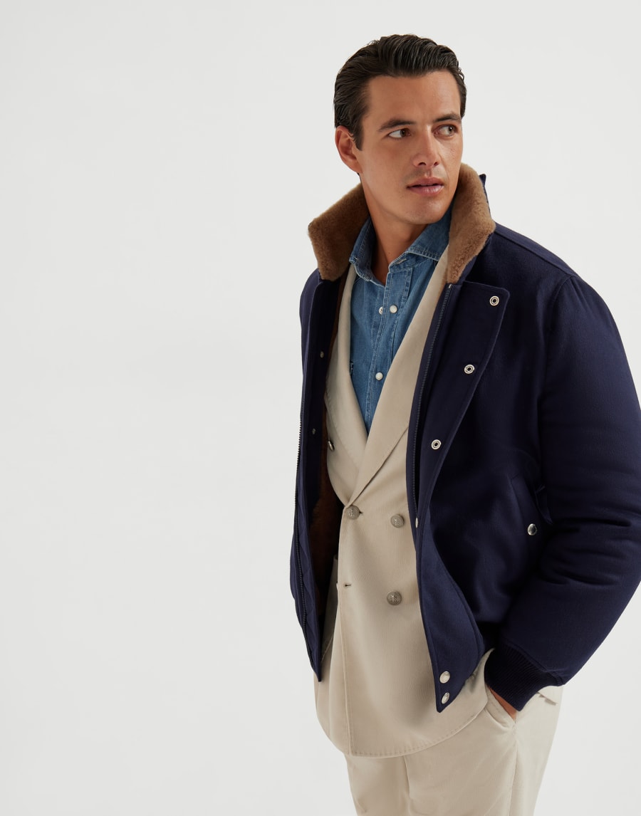 Giubbino in cashmere e vicuña Blu Navy Uomo - Brunello Cucinelli