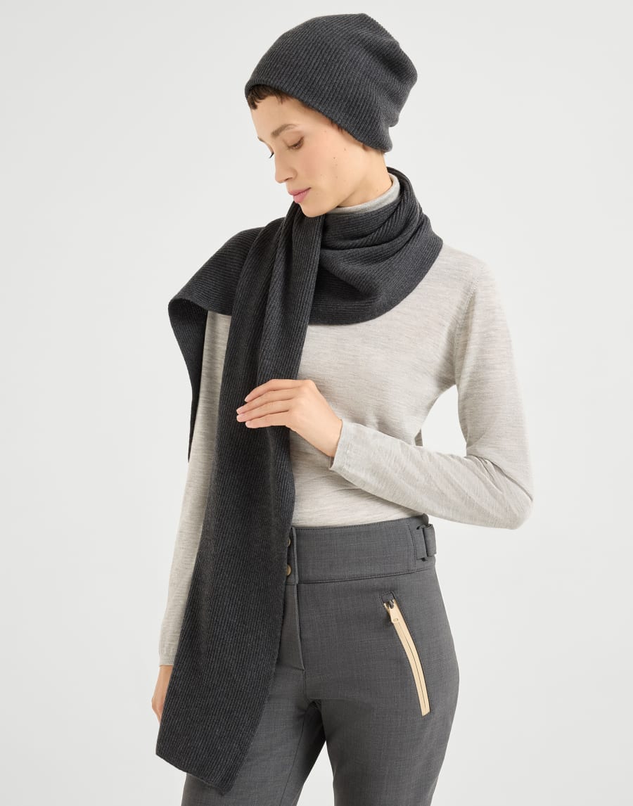 Cashmere knit scarf Lignite Grey Woman - Brunello Cucinelli