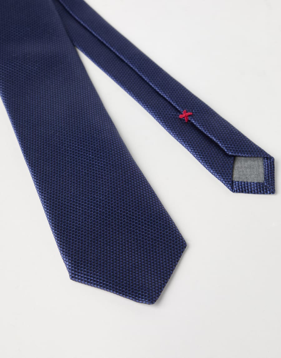 Textured silk twill tie Avio Blue Man - Brunello Cucinelli