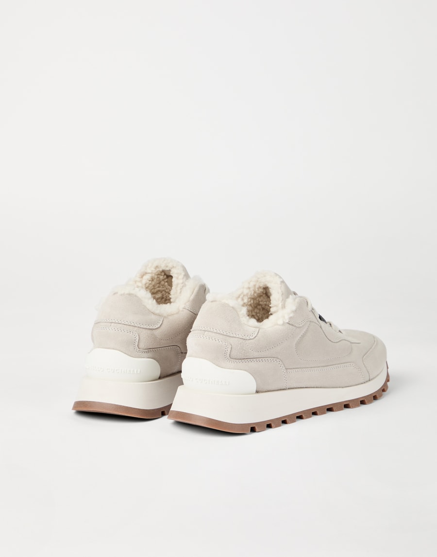 Suede sneakers with monili Light Grey Woman - Brunello Cucinelli