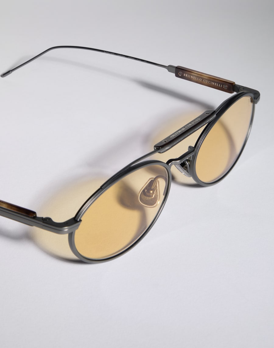 Titanium and horn sunglasses Matte Gray Eyewear - Brunello Cucinelli