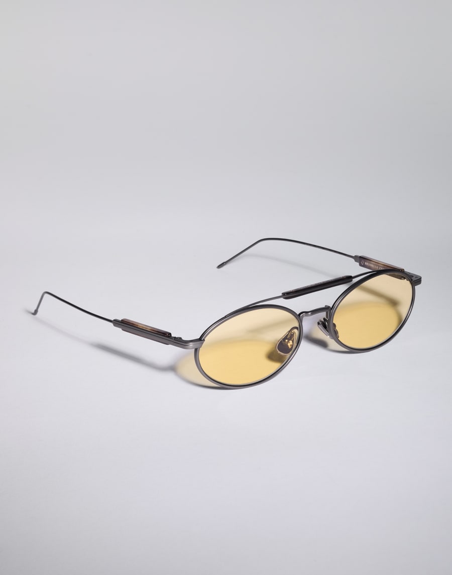 Titanium and horn sunglasses Matte Gray Eyewear - Brunello Cucinelli