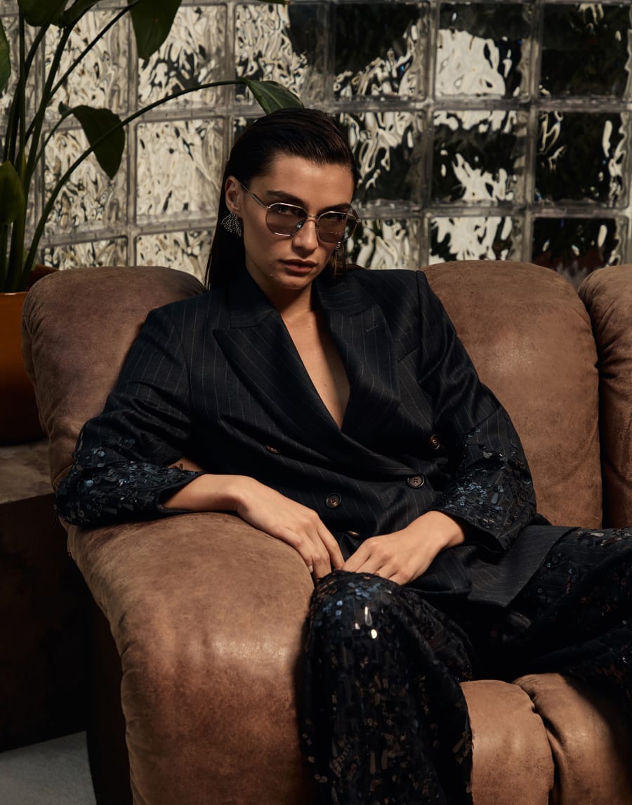 Gafas geométricas de titanio y cuerno Plata Gafas - Brunello Cucinelli
