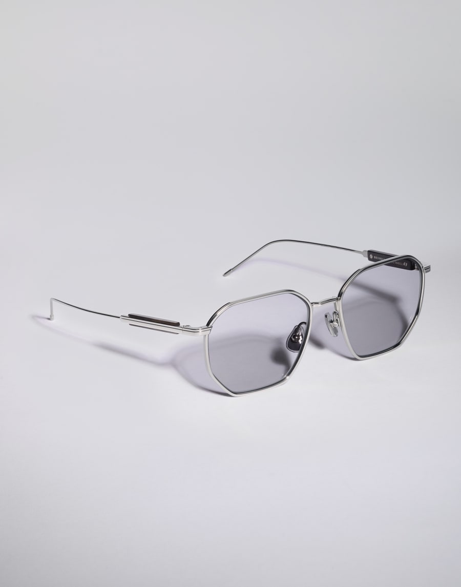 Geometric titanium and horn frame Silver Eyewear - Brunello Cucinelli