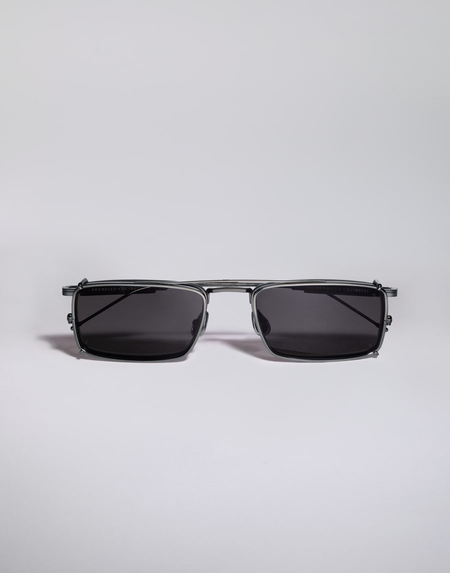 Lunettes en titane et corne avec clip-on Gris mat Lunettes - Brunello Cucinelli