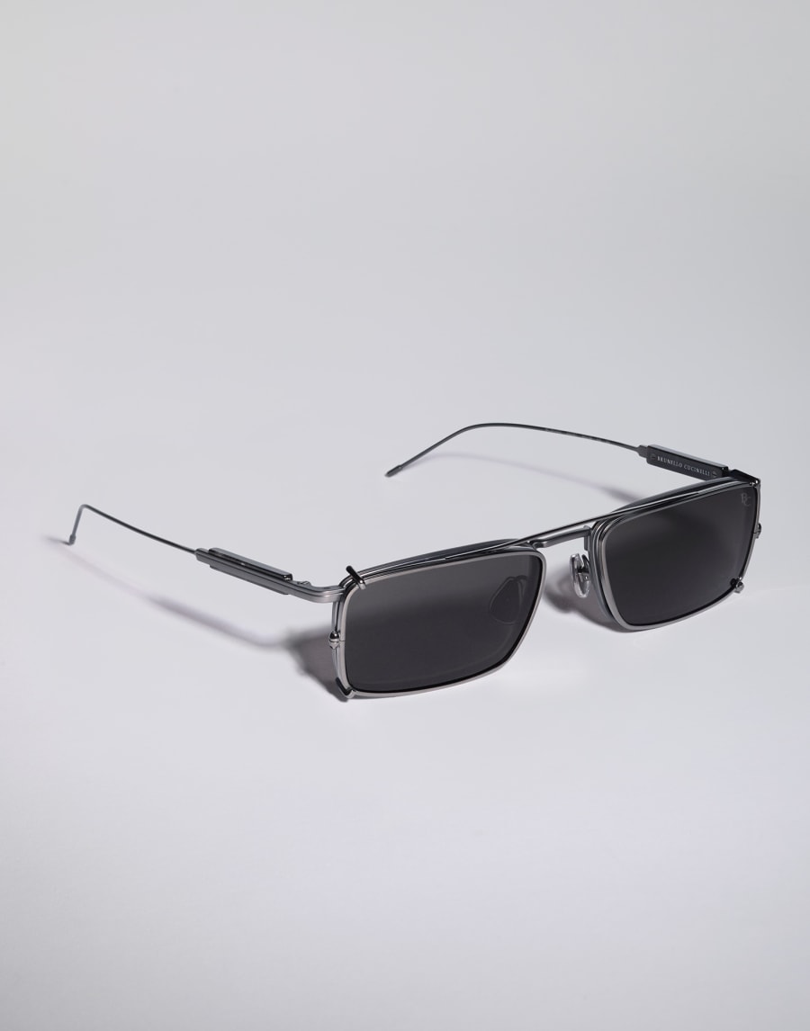 Lunettes en titane et corne avec clip-on Gris mat Lunettes - Brunello Cucinelli