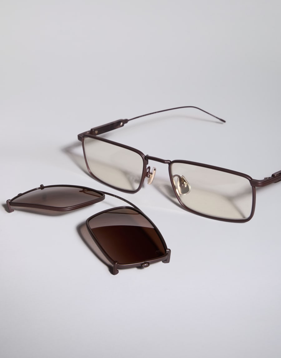 Lunettes en titane avec clip-on Chocolat Lunettes - Brunello Cucinelli
