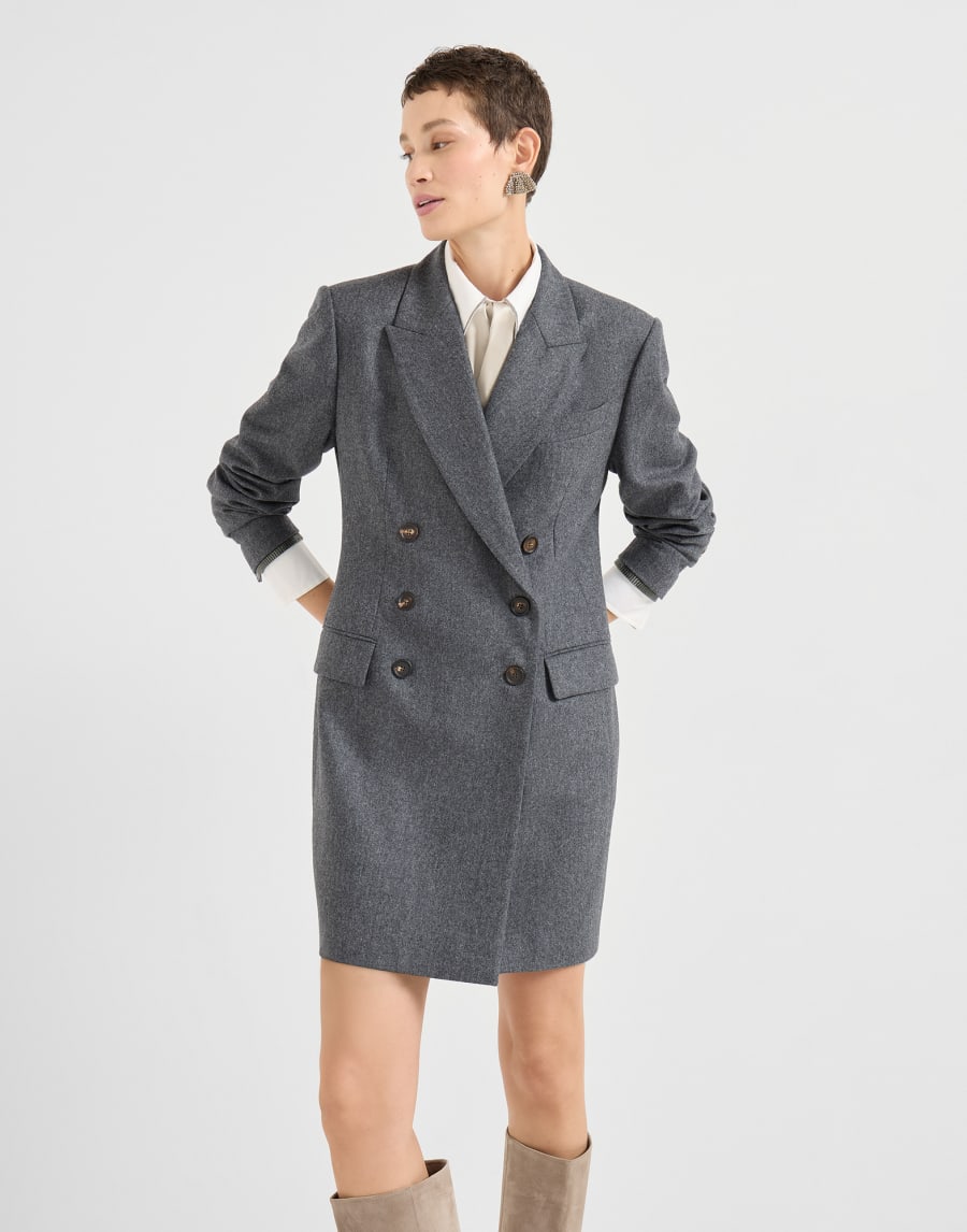 Flannel blazer dress with monili Dark Grey Woman - Brunello Cucinelli
