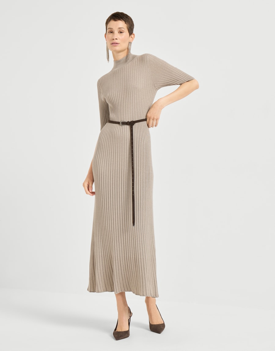 Cashmere and silk knit dress Taupe Smoke Woman - Brunello Cucinelli