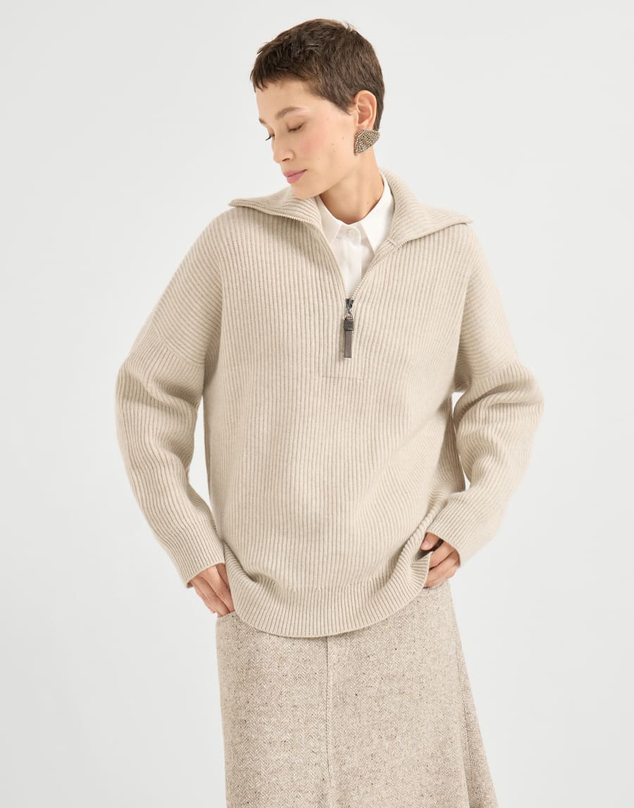 Pull en cachemire en côtes anglaises Beige Femme - Brunello Cucinelli