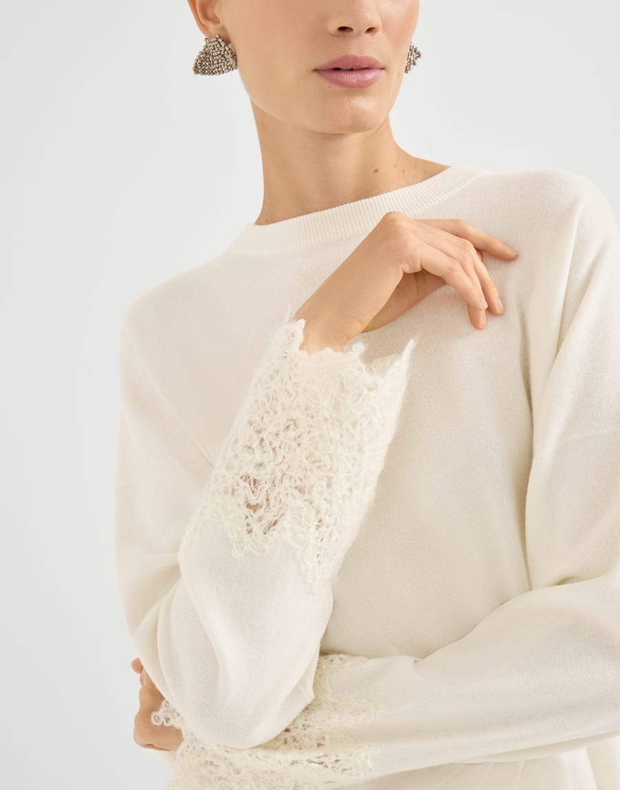 Pullover mit Wispy Lace Cuffs Panama Damen - Brunello Cucinelli