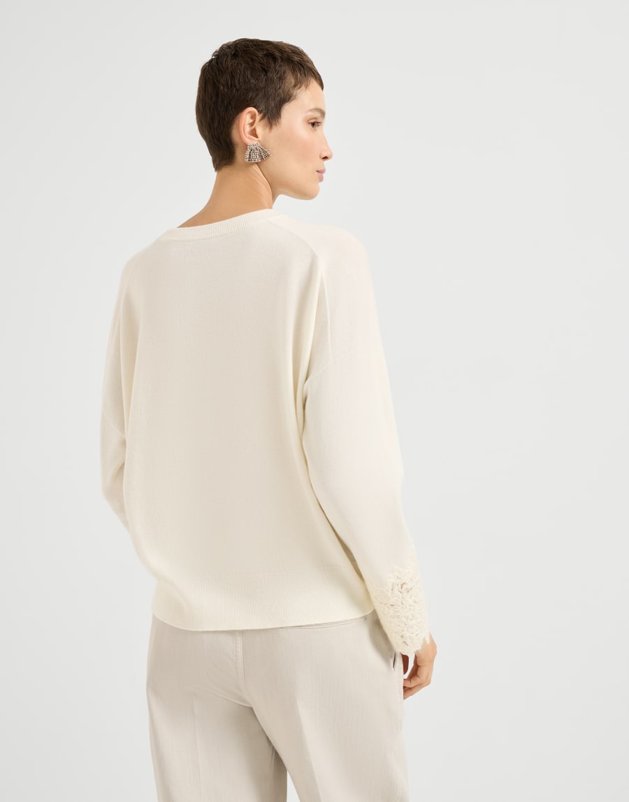 Pullover mit Wispy Lace Cuffs Panama Damen - Brunello Cucinelli