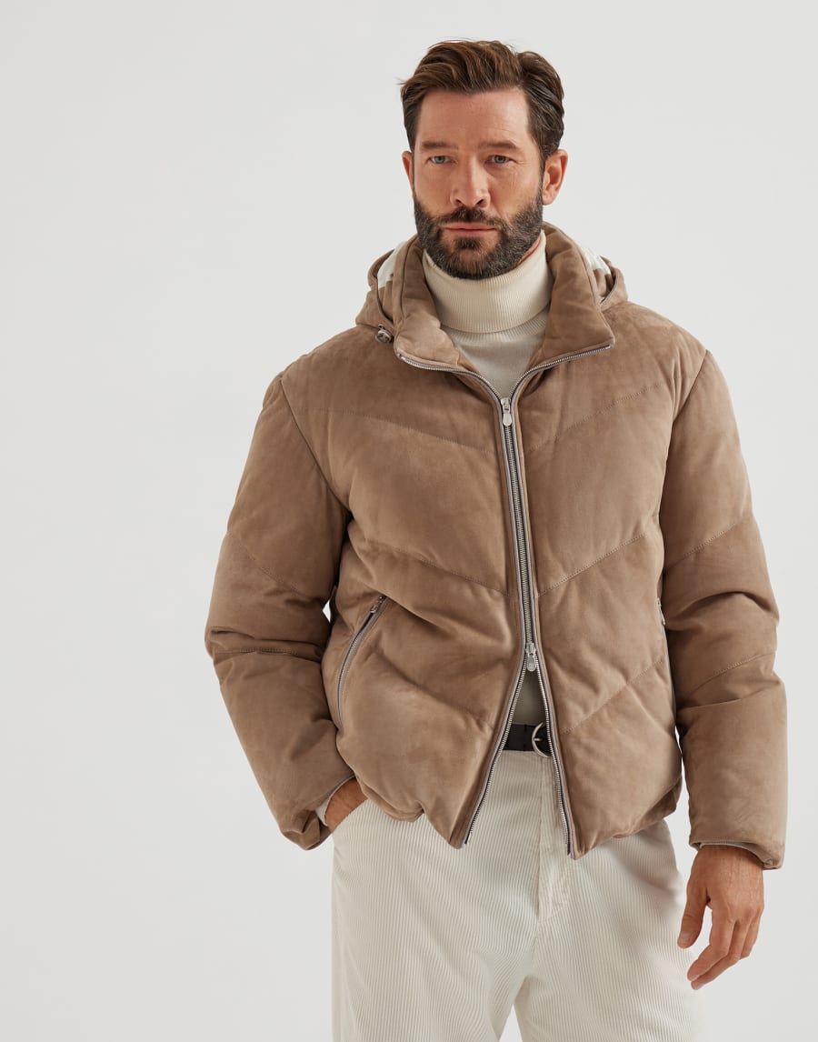 Suede down jacket Hazelnut Man - Brunello Cucinelli