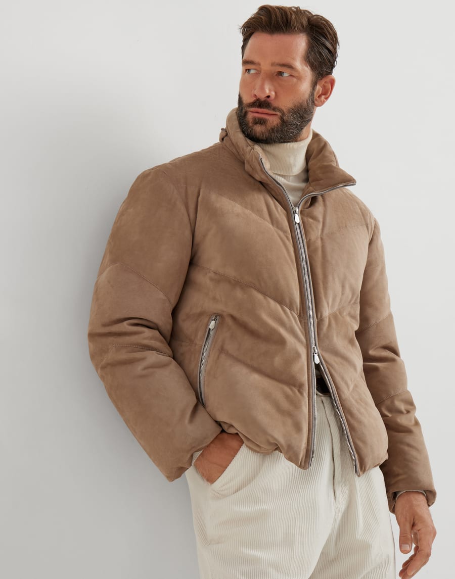 Suede down jacket Hazelnut Man - Brunello Cucinelli