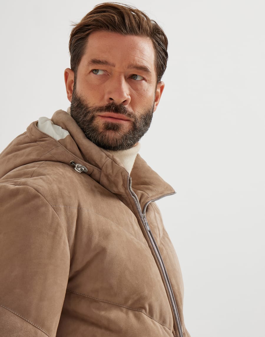 Suede down jacket Hazelnut Man - Brunello Cucinelli