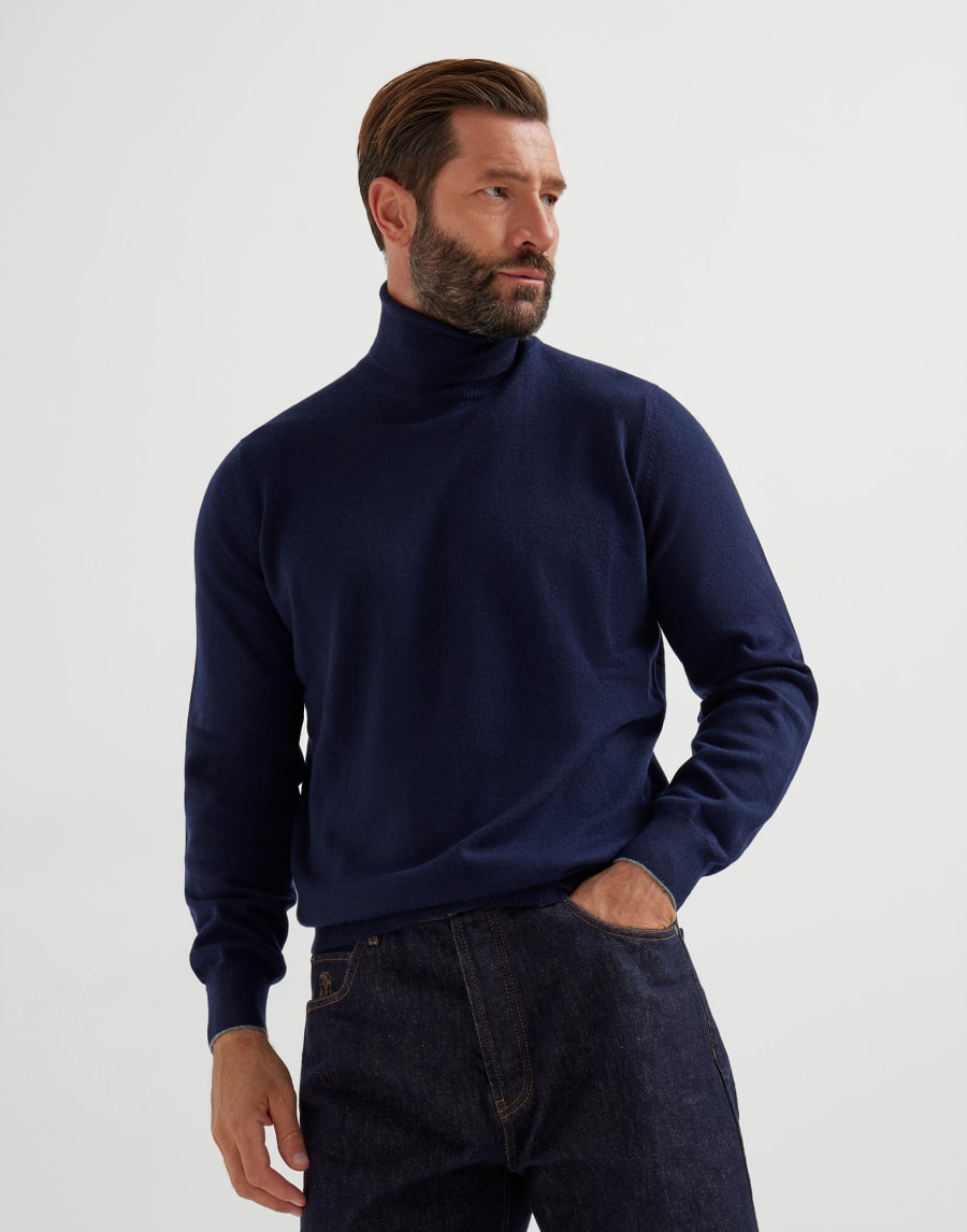 Maglia collo alto in cashmere e vicuña Notte Uomo - Brunello Cucinelli