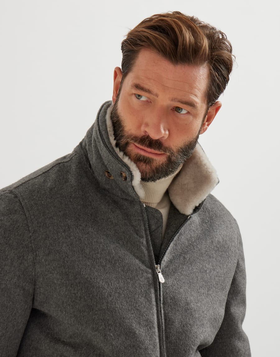 羊绒呢飞行员夹克 中灰 男款 - Brunello Cucinelli