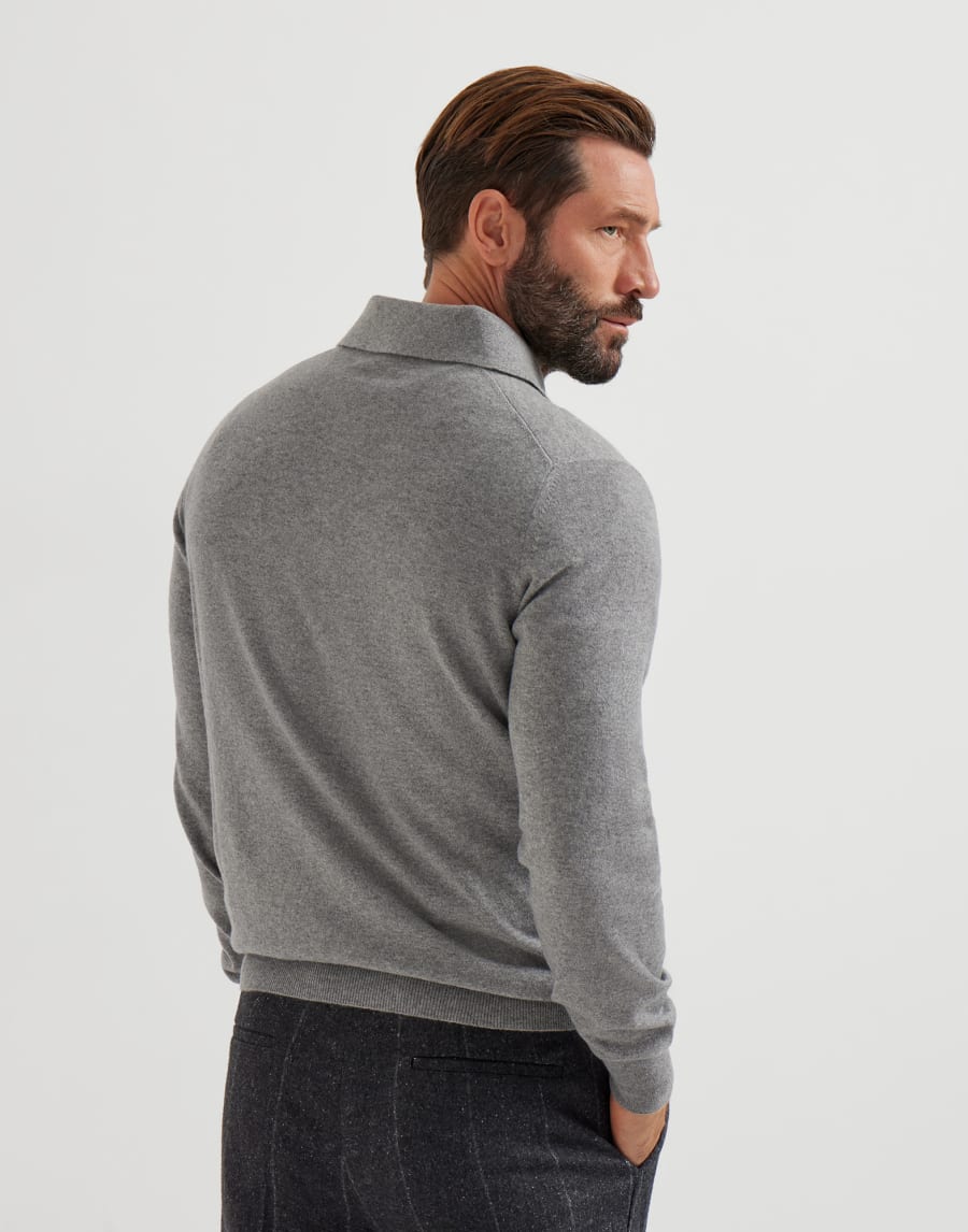 Cashmere and vicuña knit polo shirt Grey Man - Brunello Cucinelli