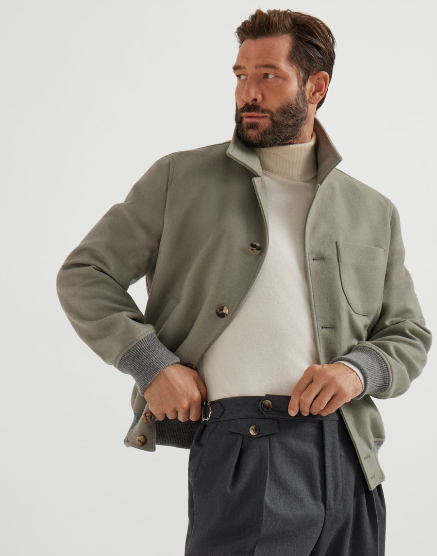 Shirt-style bomber jacket Khaki Man - Brunello Cucinelli