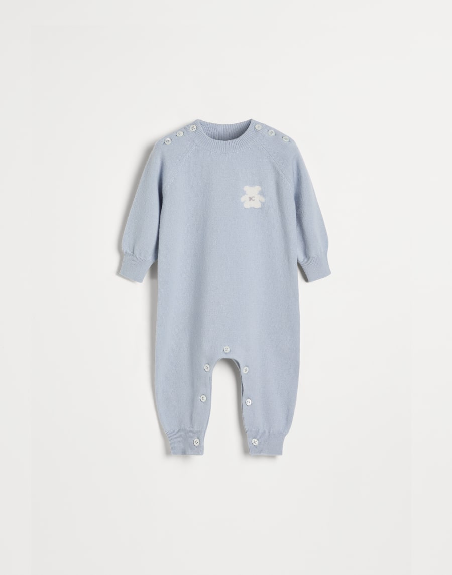 Grenouillère Baby Bernie en maille Bleu Ciel Bébé - Brunello Cucinelli