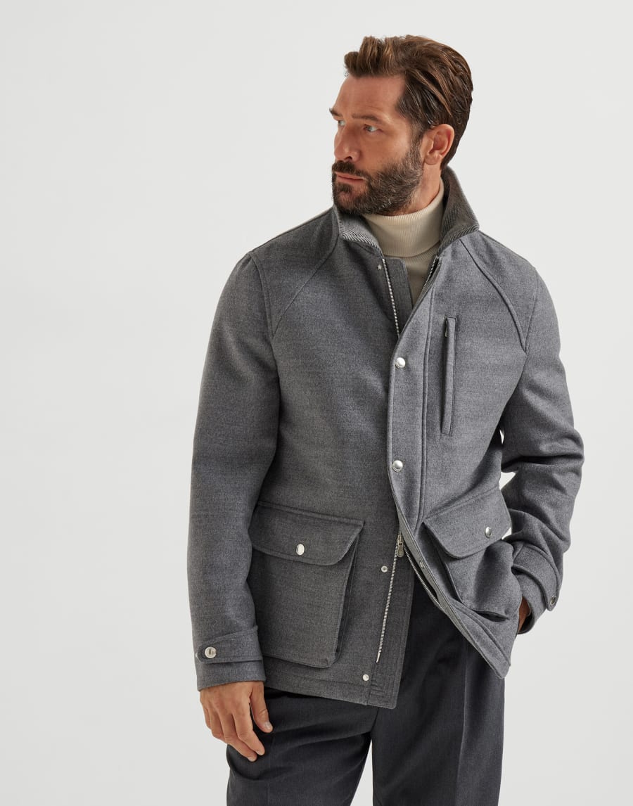 Flannel field jacket Medium Grey Man - Brunello Cucinelli
