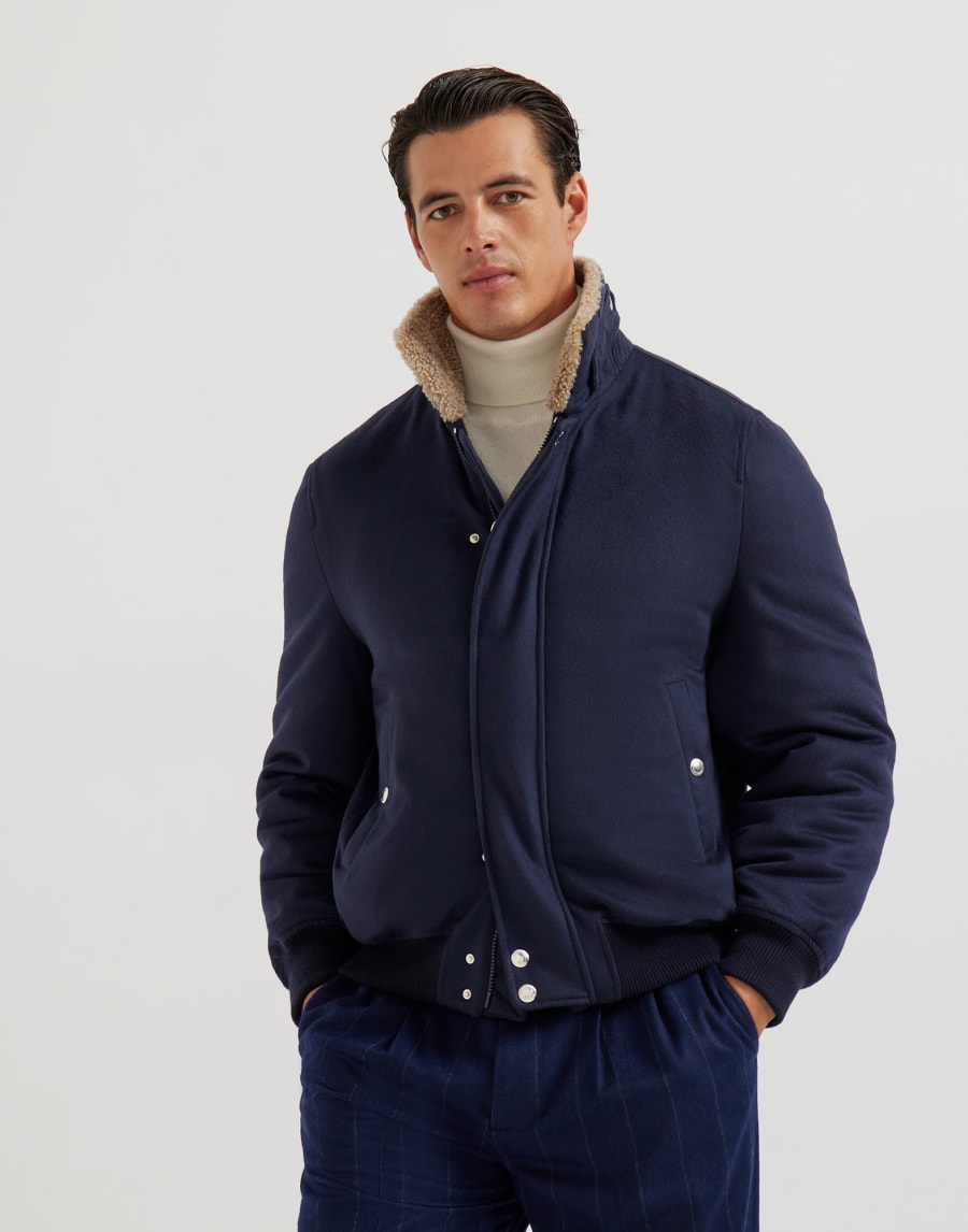 Giubbino in cashmere e vicuña Blu Uomo - Brunello Cucinelli