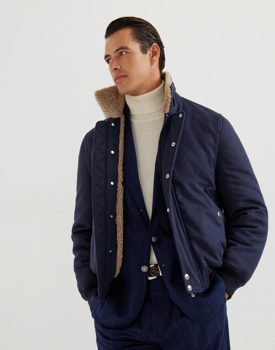 Giubbino in cashmere e vicuña Blu Uomo - Brunello Cucinelli