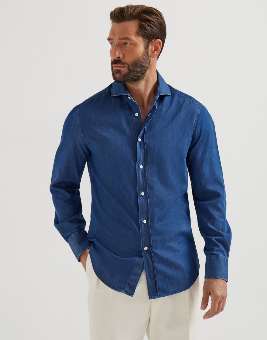 Camicia con colletto francese Denim Scuro Uomo - Brunello Cucinelli