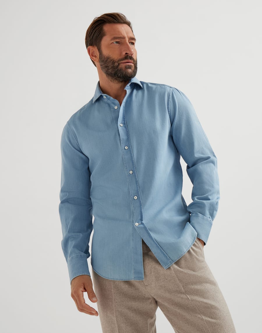 Camicia con colletto francese Denim Chiaro Uomo - Brunello Cucinelli