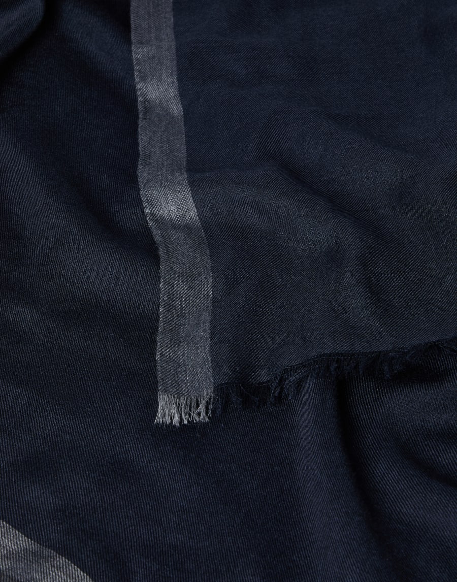 Cashmere and silk scarf with stripe Navy Blue Man - Brunello Cucinelli