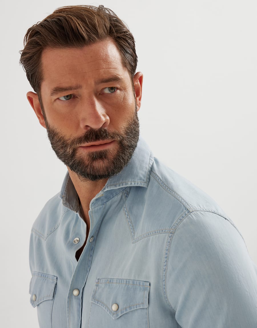 Camisa de denim ligero Denim Ultraclaro Hombre - Brunello Cucinelli