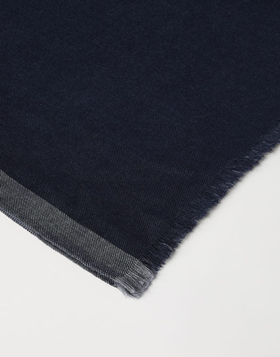 Cashmere and silk scarf with stripe Navy Blue Man - Brunello Cucinelli