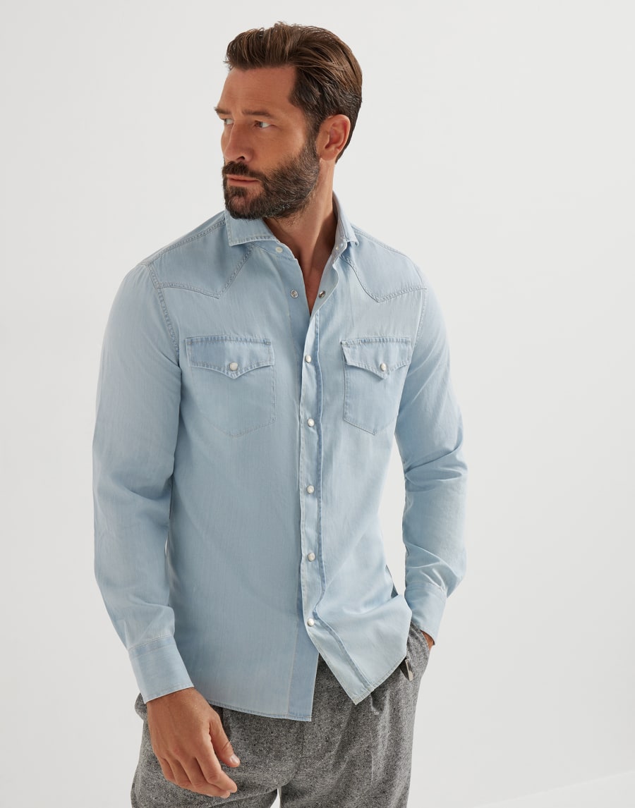 Lightweight denim shirt Light Blue Denim Man - Brunello Cucinelli