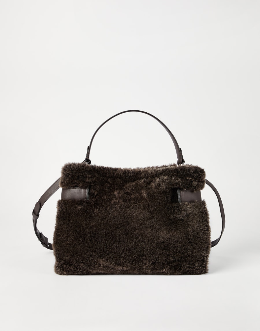 Shearling Essence top-handle bag Rust Brown Woman - Brunello Cucinelli