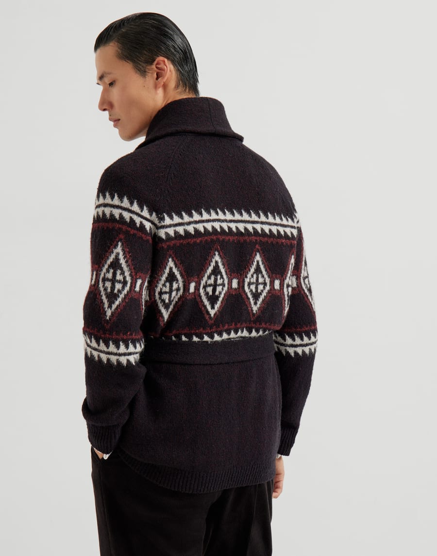 Geometric Jacquard-Cardigan mit Gürtel Schwarz Herren - Brunello Cucinelli