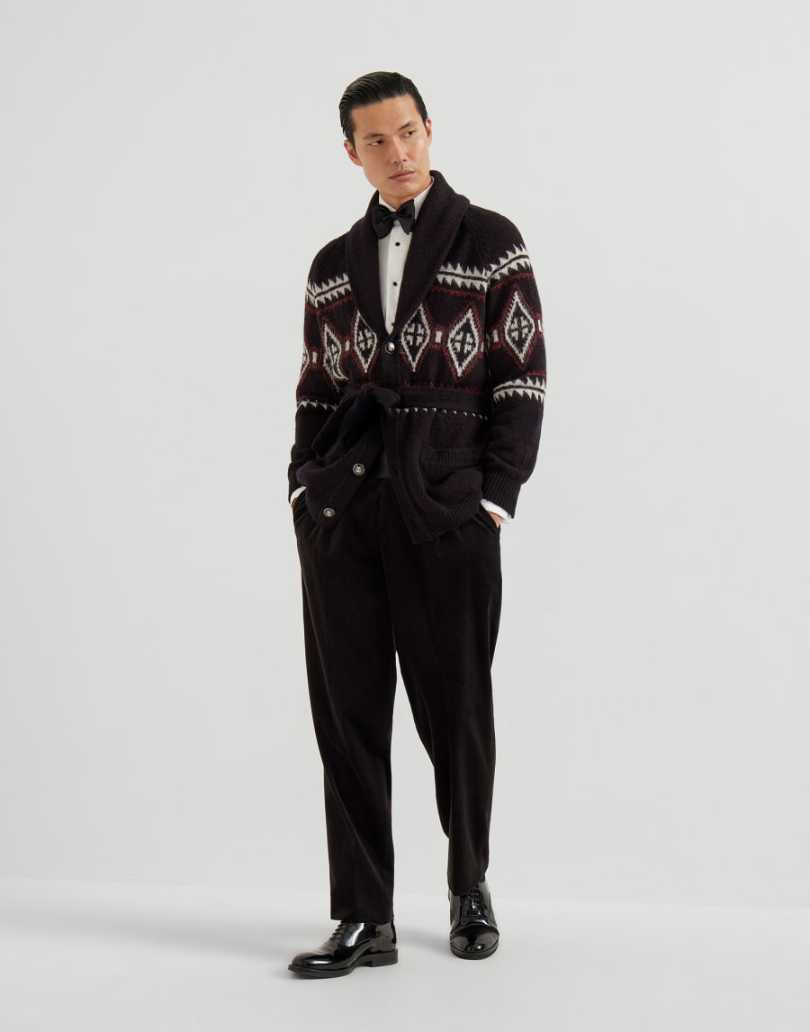 Geometric Jacquard-Cardigan mit Gürtel Schwarz Herren - Brunello Cucinelli