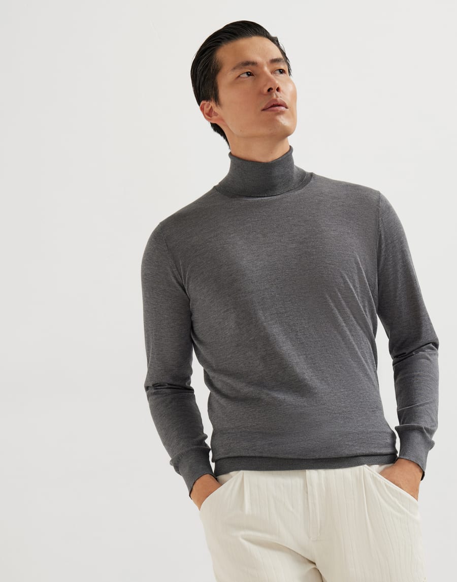 Lightweight turtleneck sweater Anthracite Man - Brunello Cucinelli