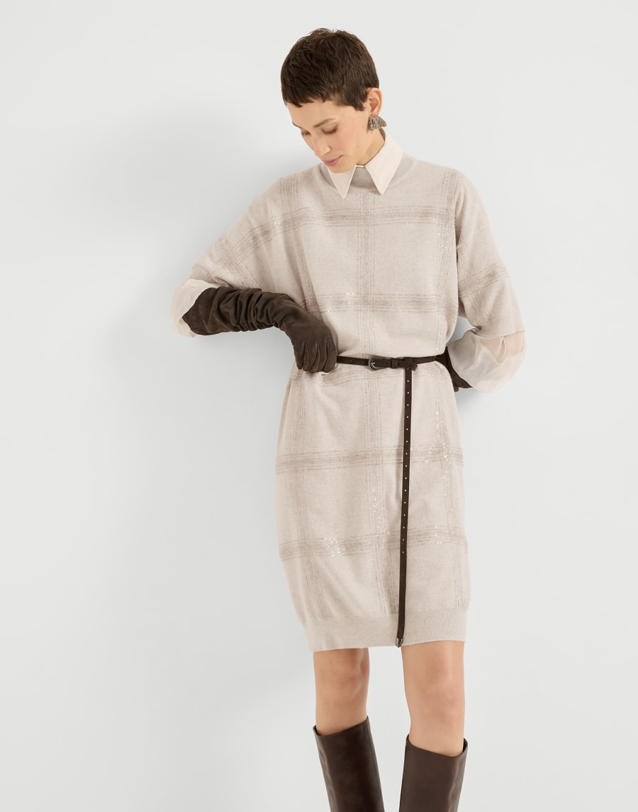 Dazzling Embroidery dress Beige Woman - Brunello Cucinelli