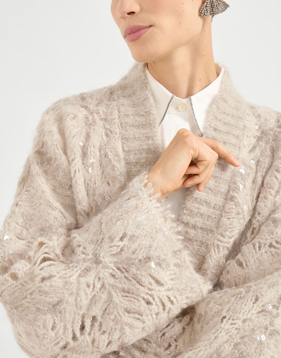 Frosty embroidery cardigan Warm Beige Woman - Brunello Cucinelli