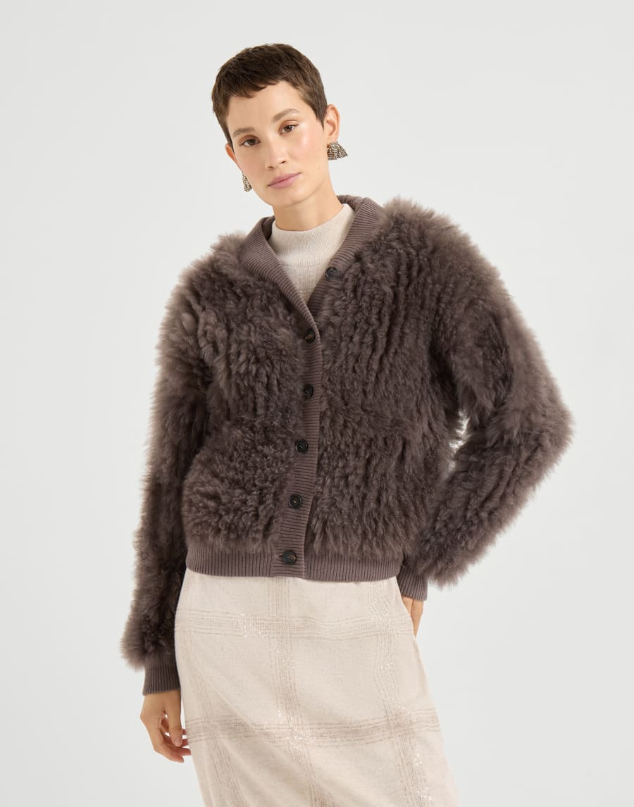Cozy Shearling cardigan Chocolate Woman - Brunello Cucinelli