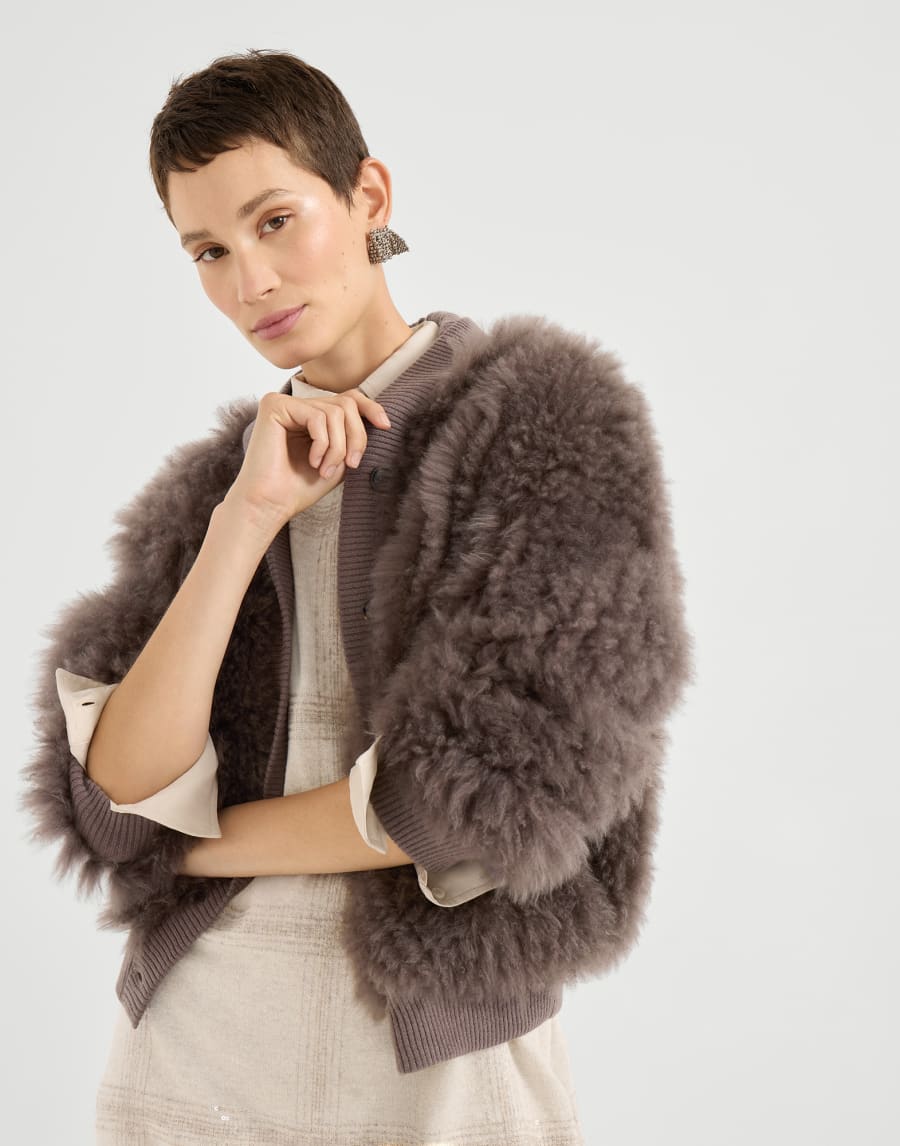 Cozy Shearling cardigan Chocolate Woman - Brunello Cucinelli